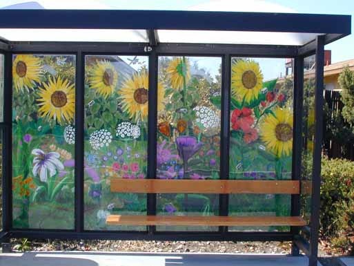 Mural on bus stop shelter