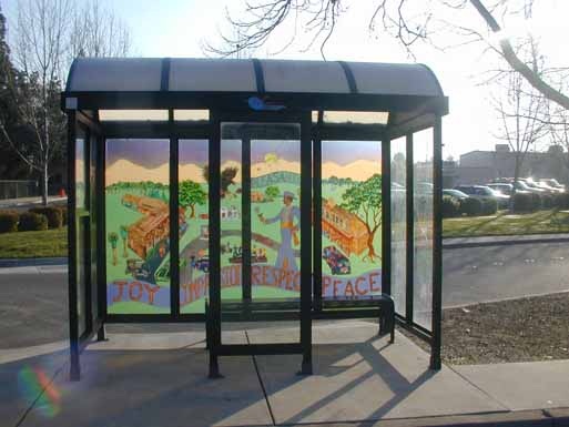 Decorated bus stop enclosure Decorated bus stop enclosure