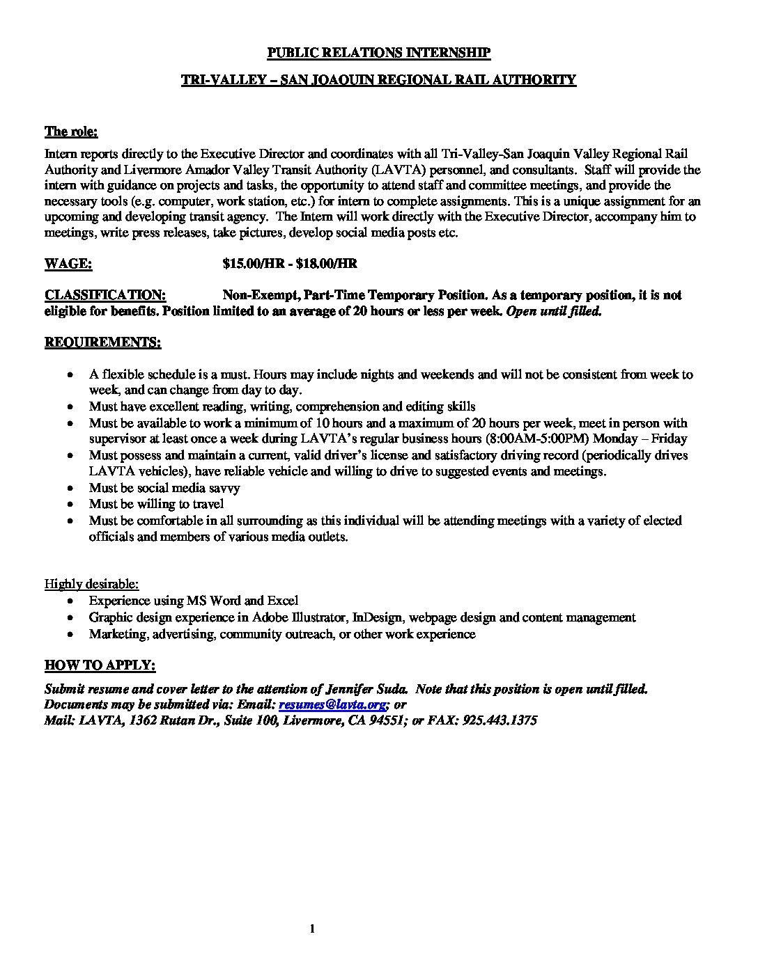 Public Relations Intern Job Description